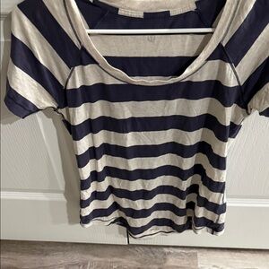 Navy and Cream Striped Women's Short Sleeve Top
